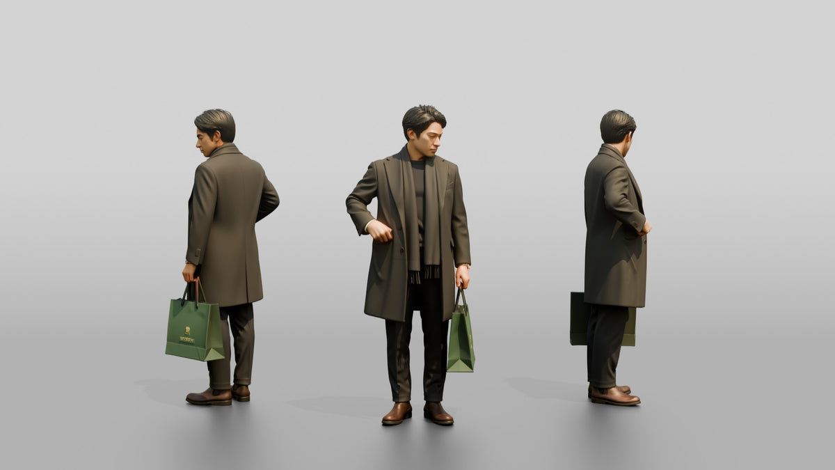 Man Standing in Olive Wool Coat - 3D character model