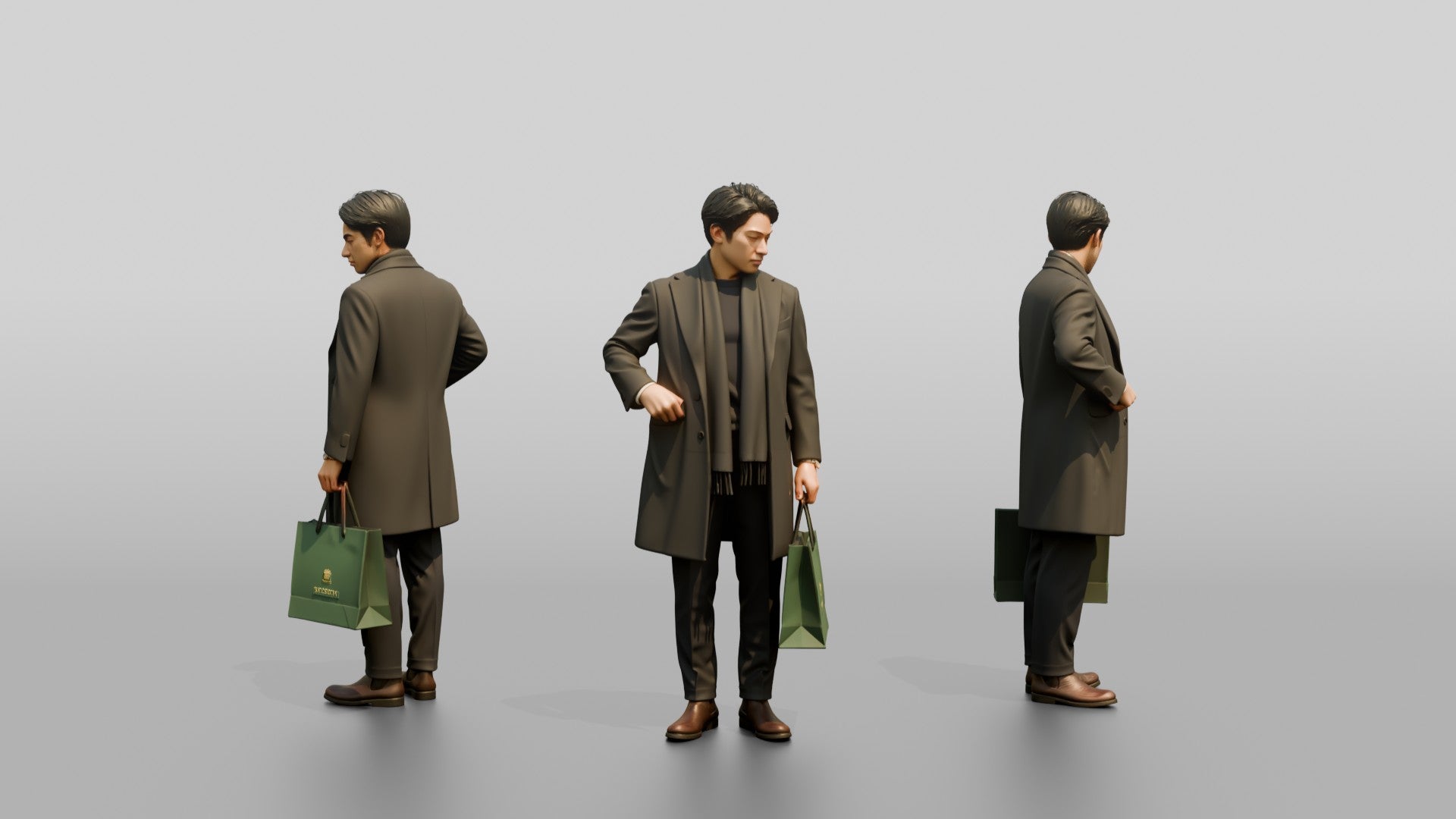 Man Standing in Olive Wool Coat