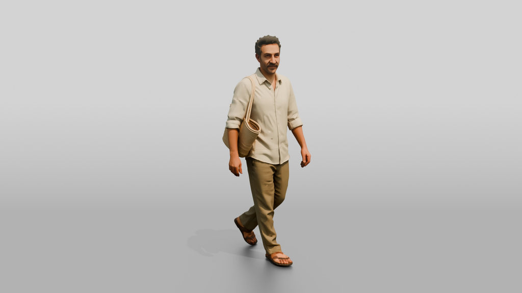 Slim Middle-Aged Syrian Man Walking Through a Market