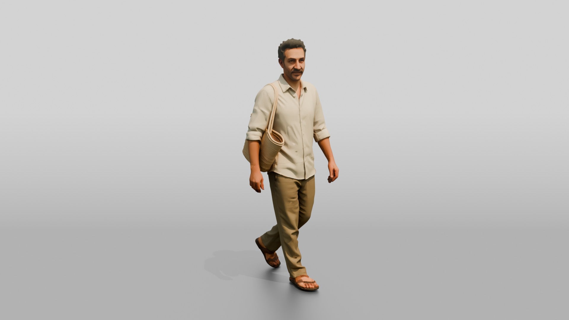 Slim Middle-Aged Syrian Man Walking Through a Market