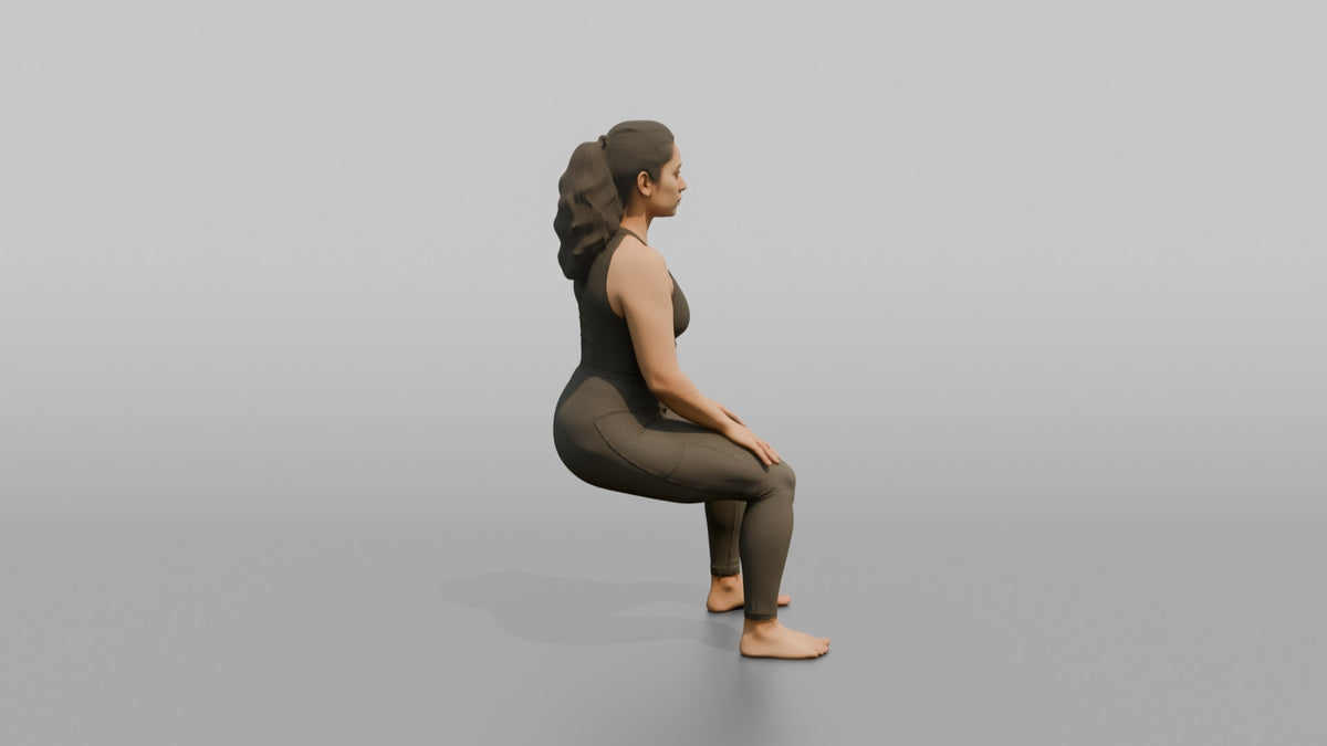 Bodyweight Athlete Woman Holding A Wall-sit Position - 3D character model, view 2