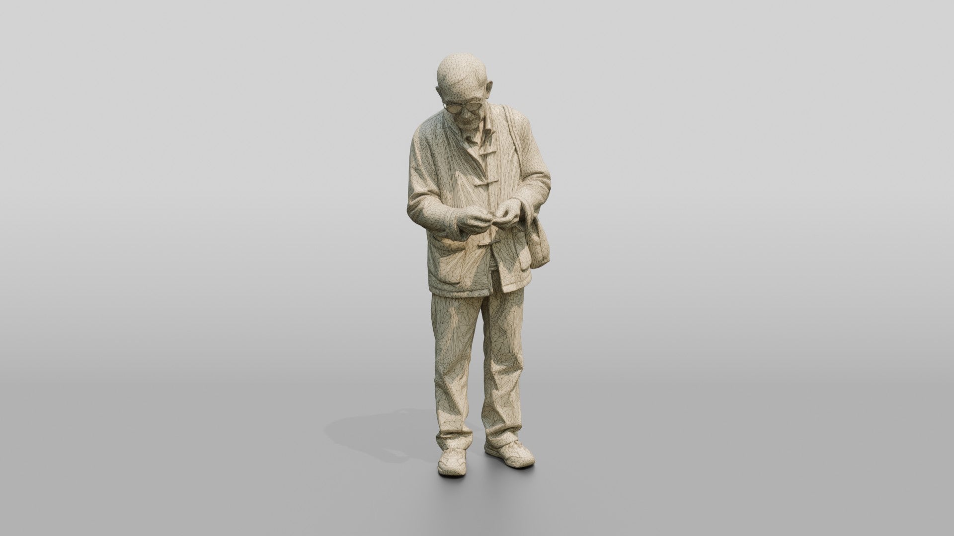 Elderly Chinese Man Walking with Shoulder Bag