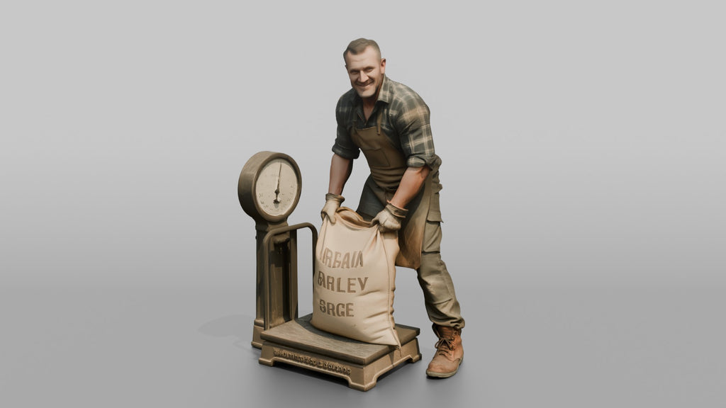 Farmer Hoisting Heavy Sack Of Grain Onto