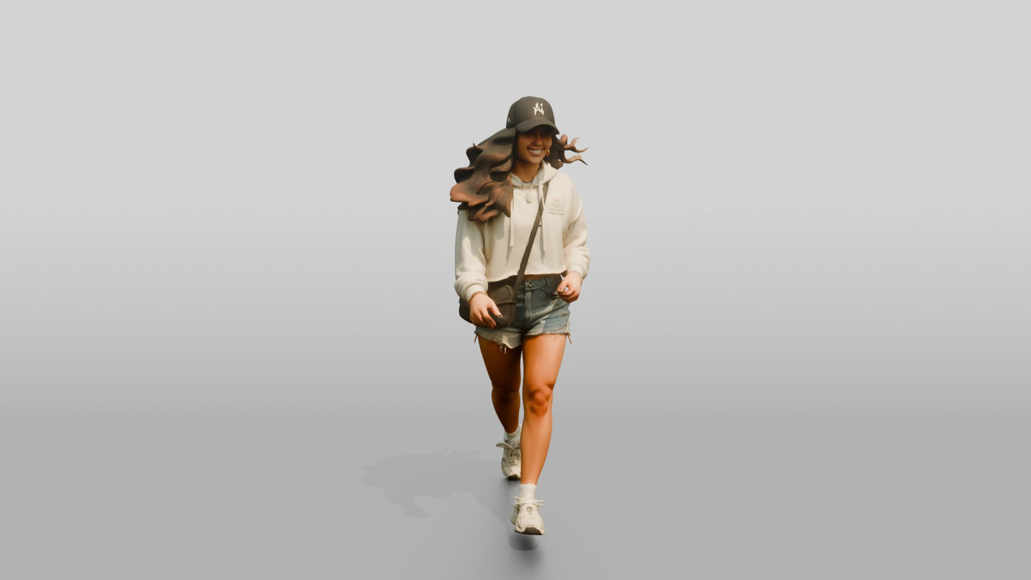 Latina Girl Walking Dynamically on the Boardwalk