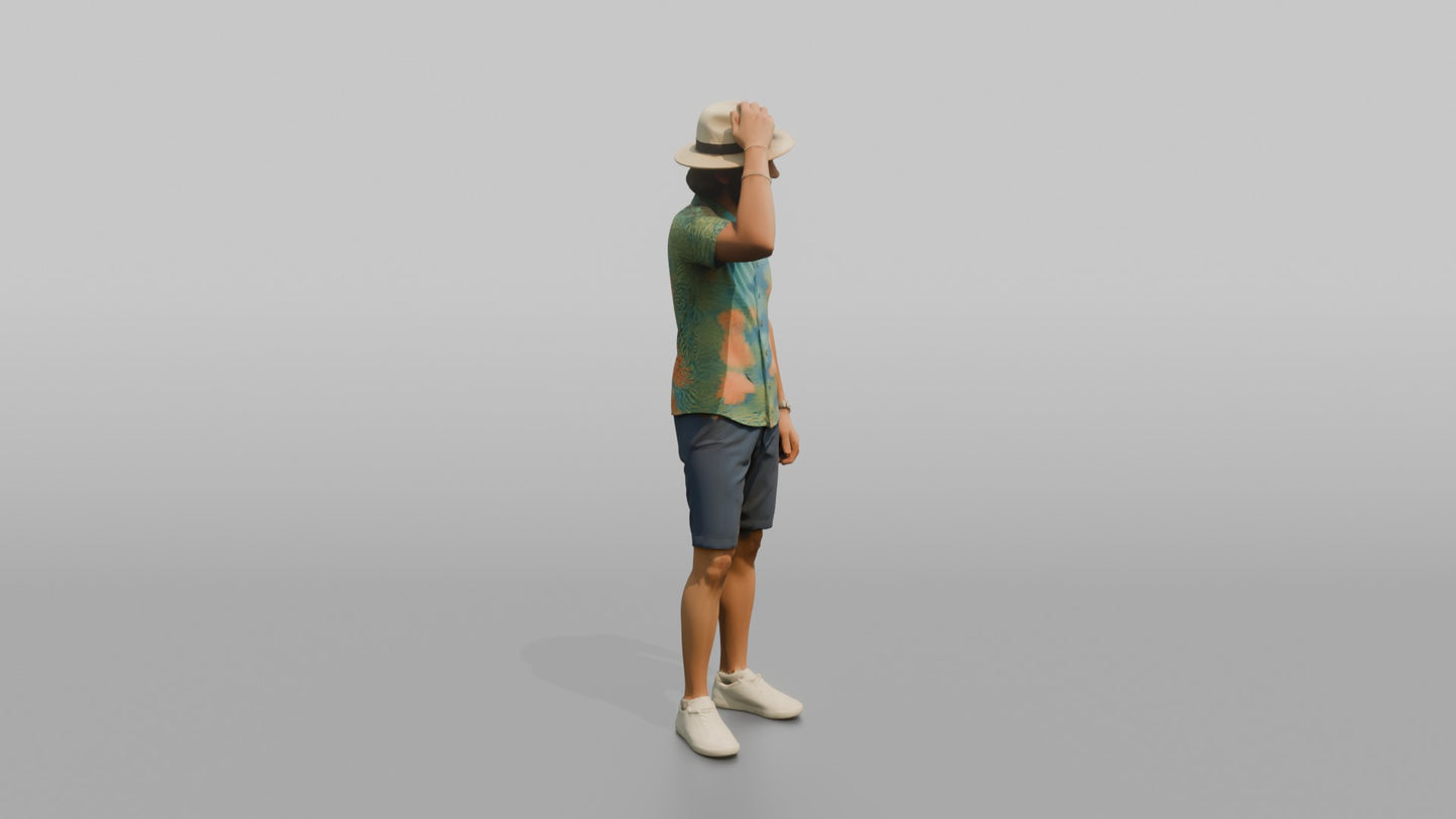 Vacationer Wearing Tropical Shirt And Shorts