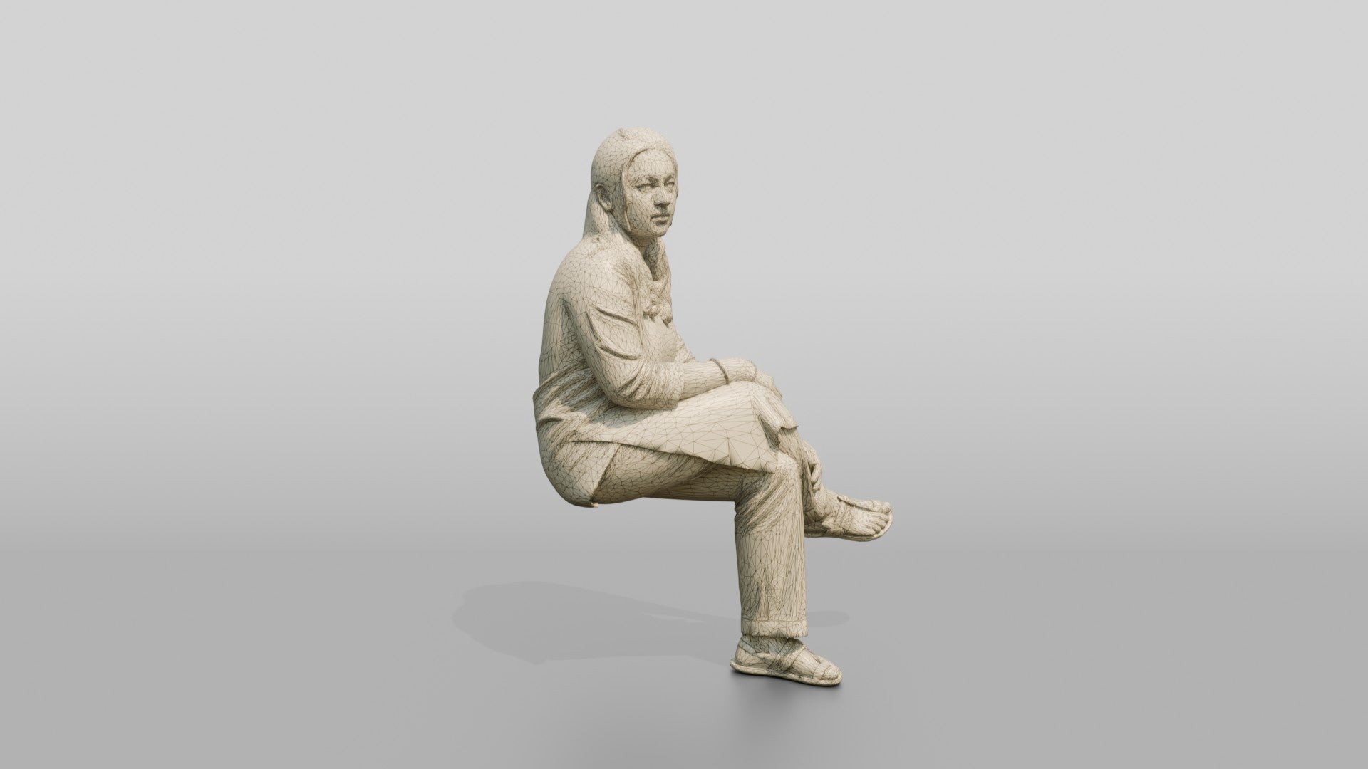 Homeless Woman Sitting with a Distant, Unfocused Gaze