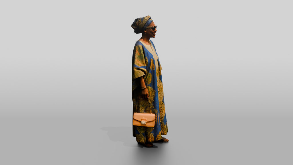 Elderly African Woman in a Patterned Boubou and Sunglasses