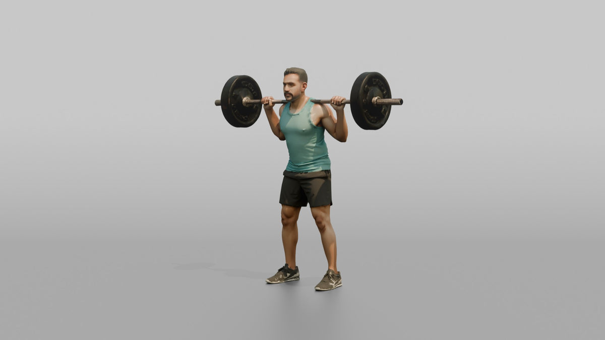 Weightlifter Man Resting A Barbell On The Upper Back Before A Squat - 3D character model, view 4