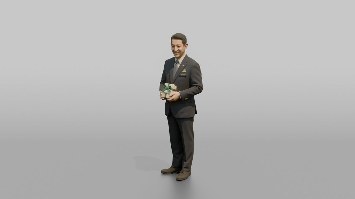 Concierge Woman Holding A Small Gift-wrapped Welcome Package - 3D character model, view 4