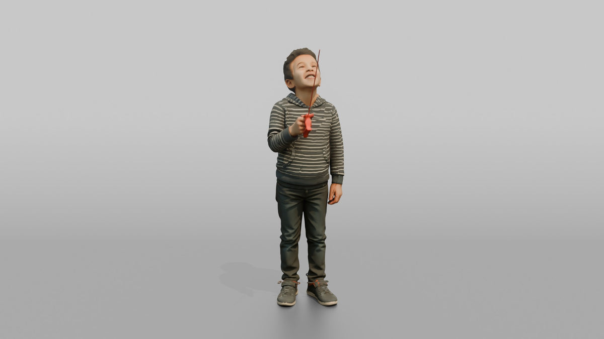 Son Holding A Kite By Its String, Looking Up - 3D character model, view 5