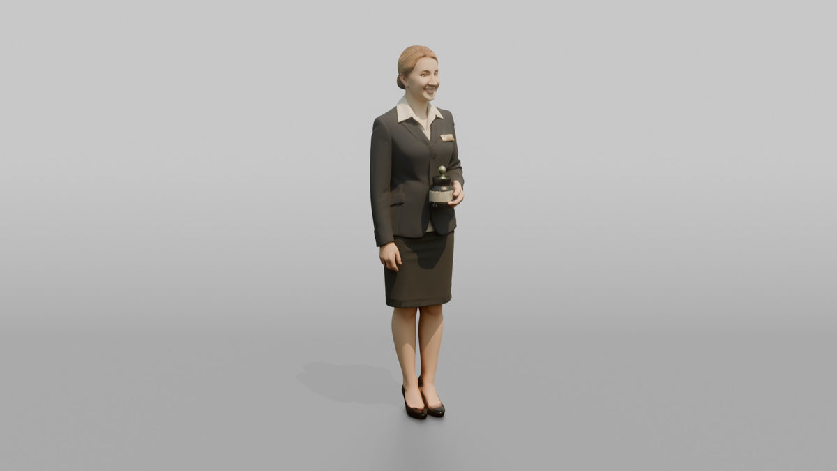 Receptionist Woman Holding A Small Vase Of Flowers - 3D character model