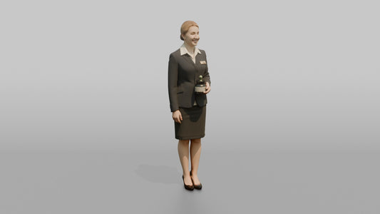 Receptionist Woman Holding A Small Vase Of Flowers - 3D character model
