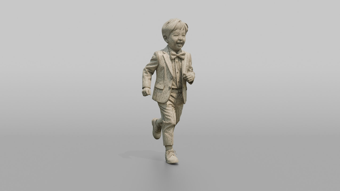 Page Boy Running in a Miniature Navy Tuxedo
