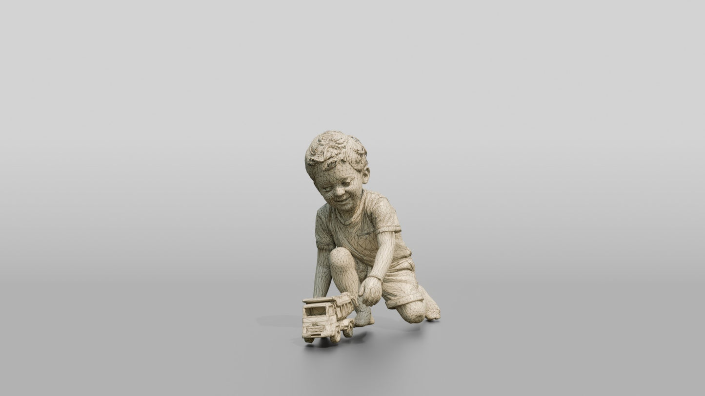 Toddler Greek Boy Pushing a Toy Truck
