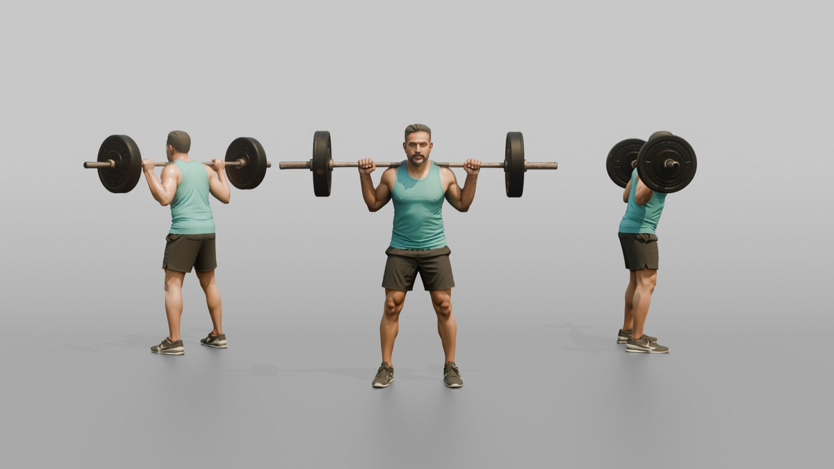 Weightlifter Man Resting A Barbell On The Upper Back Before A Squat - 3D character model, view 1