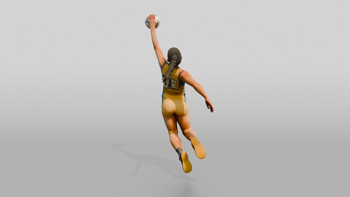 Hispanic Female Volleyball Player in Gold and Blue Uniform