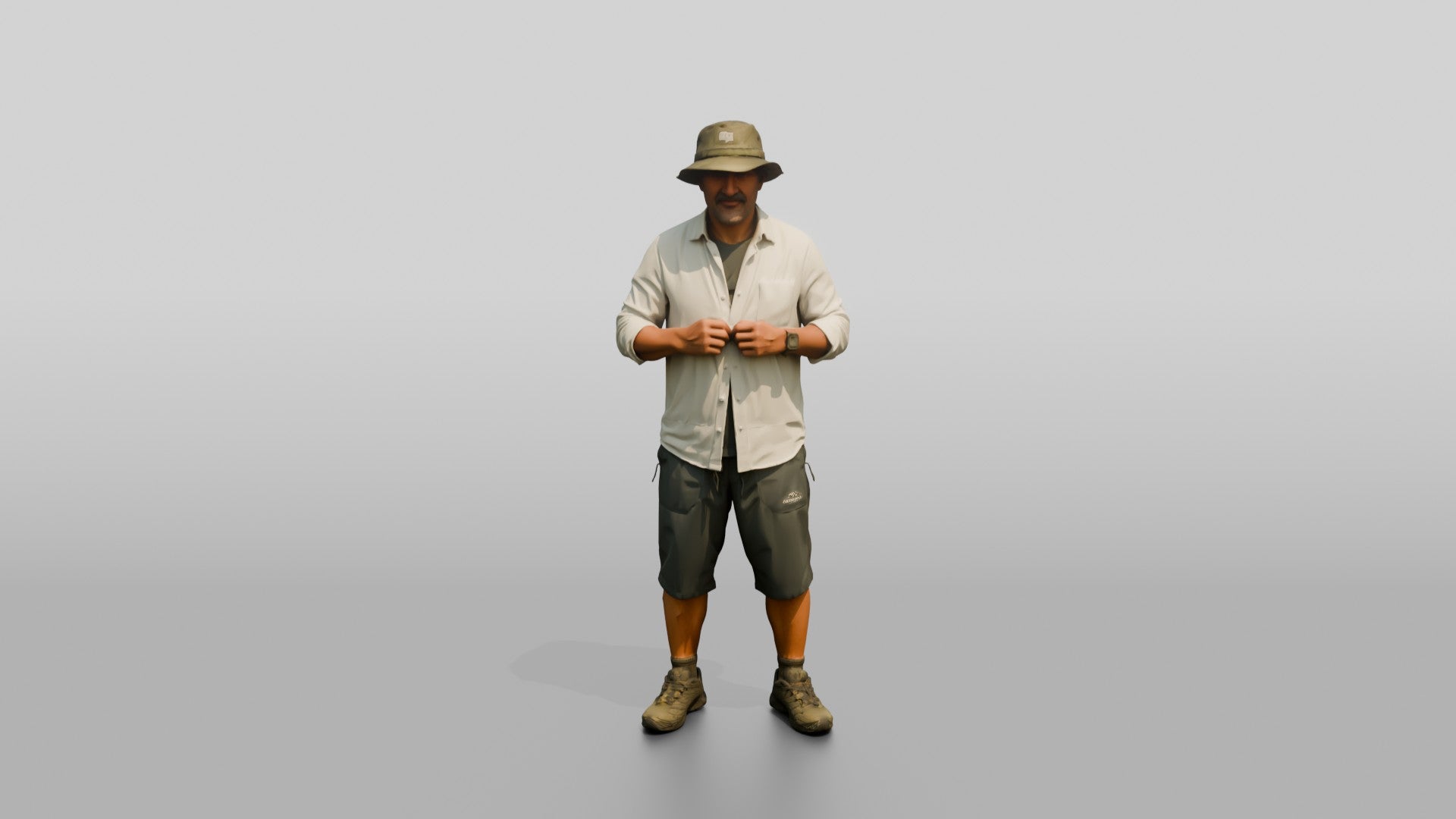 Man Fixing Button on Linen Shirt