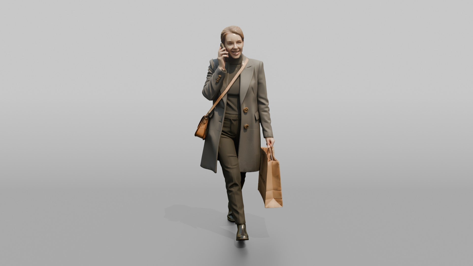 Dutch Woman Walking Briskly in a Wool Coat, Phone in Hand