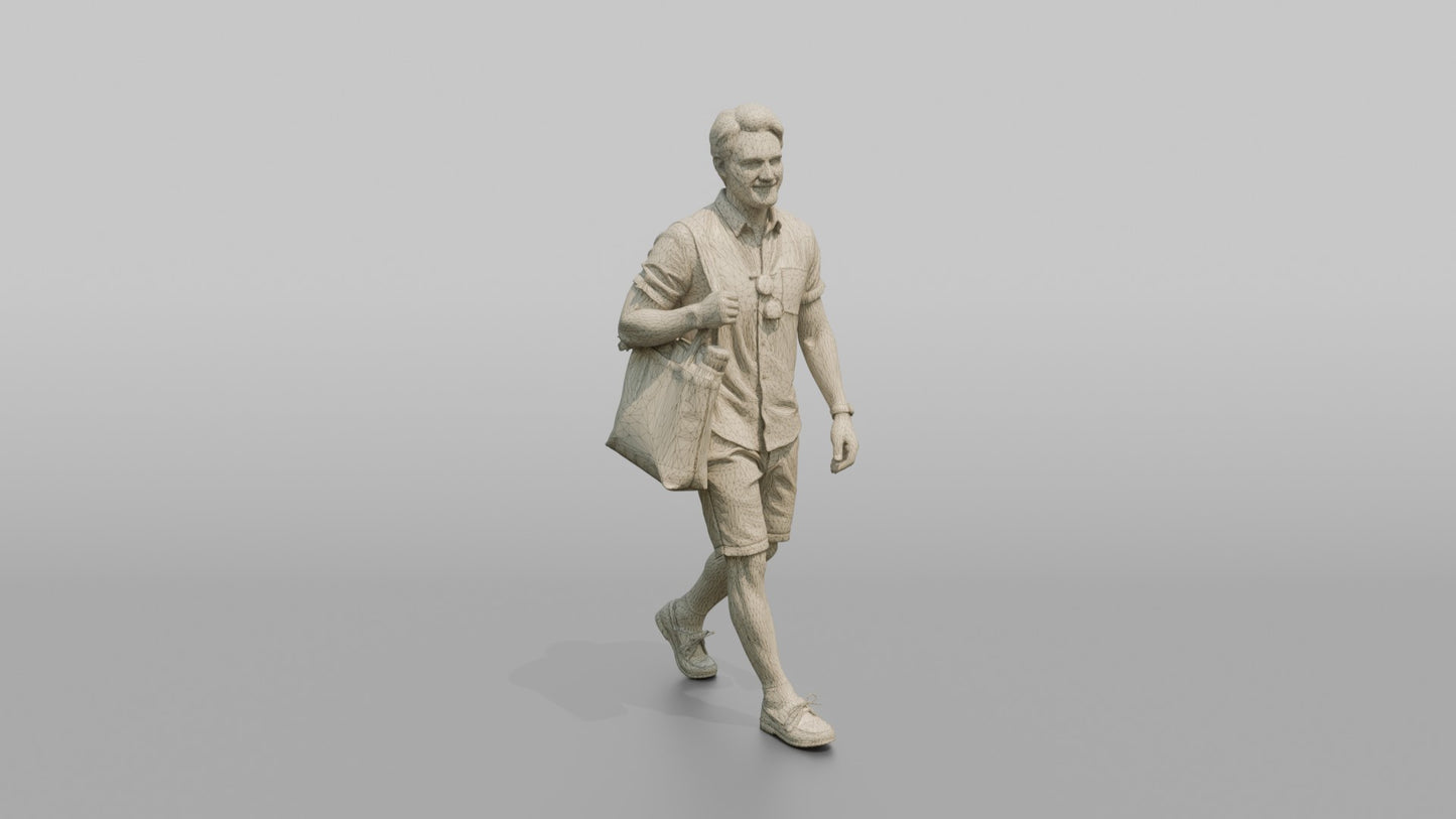 Scandinavian Man Walking in a Linen Shirt and Shorts