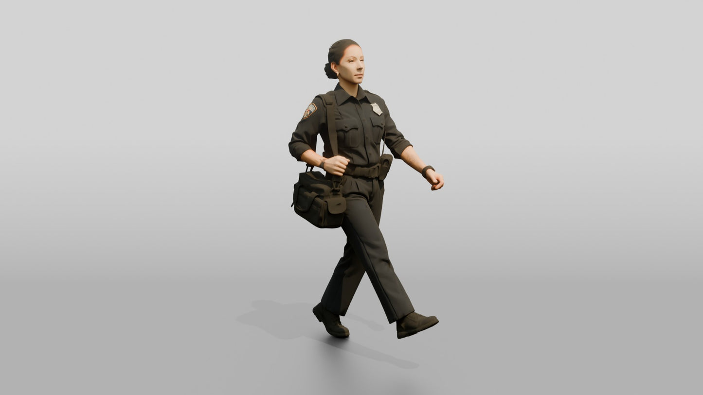 Female Police Officer Hurrying with a Bag