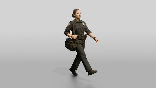 Female Police Officer Hurrying with a Bag - 3D character model, view 1