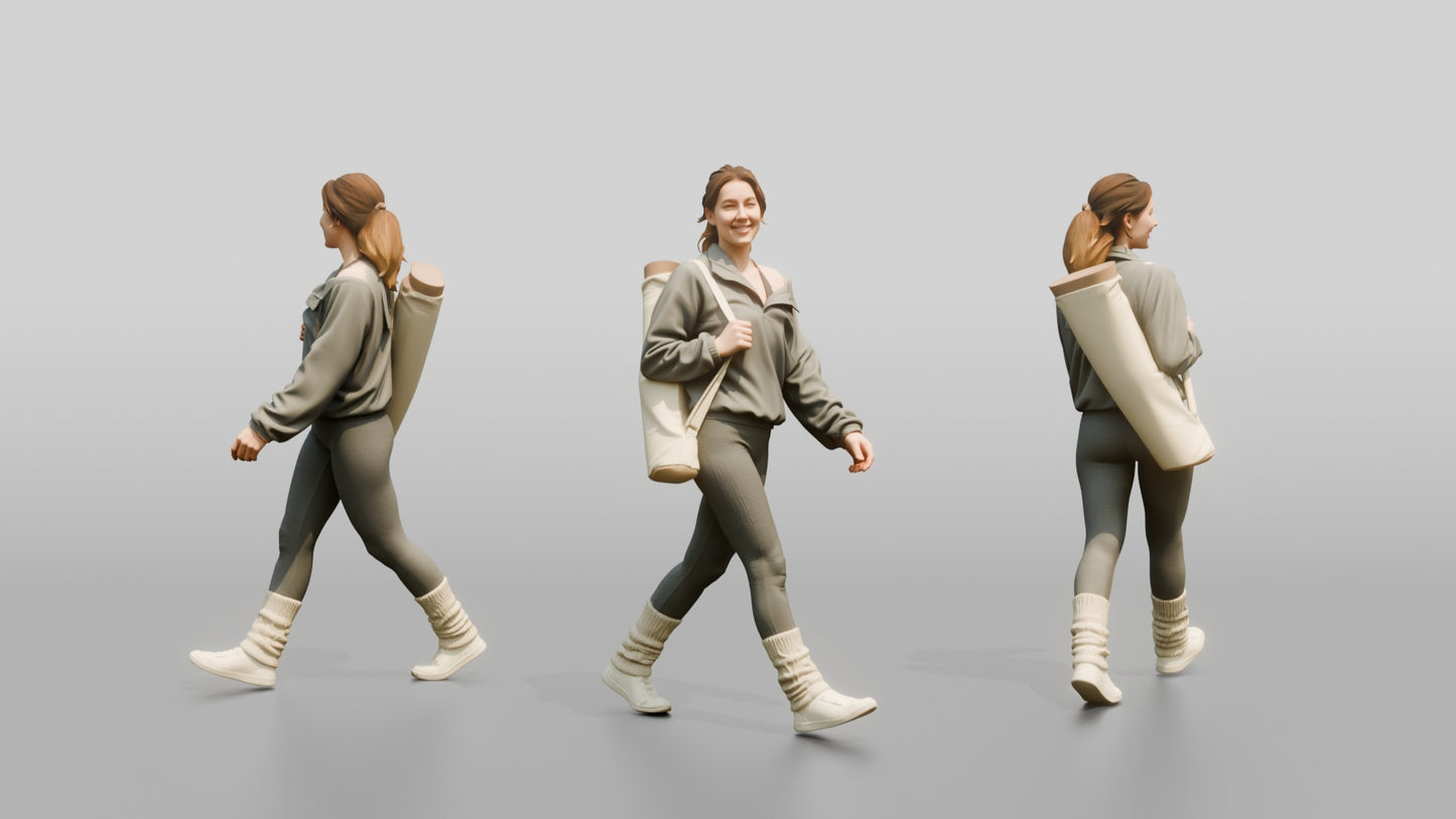 Walking Woman in Fleece with Mat