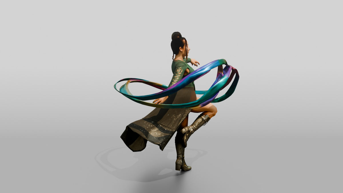 Ribbon Dancer Mid-Twirl - 3D character model, view 2