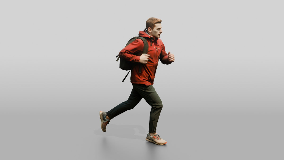 White Man Running for the Bus in Red Jacket - 3D character model, view 2