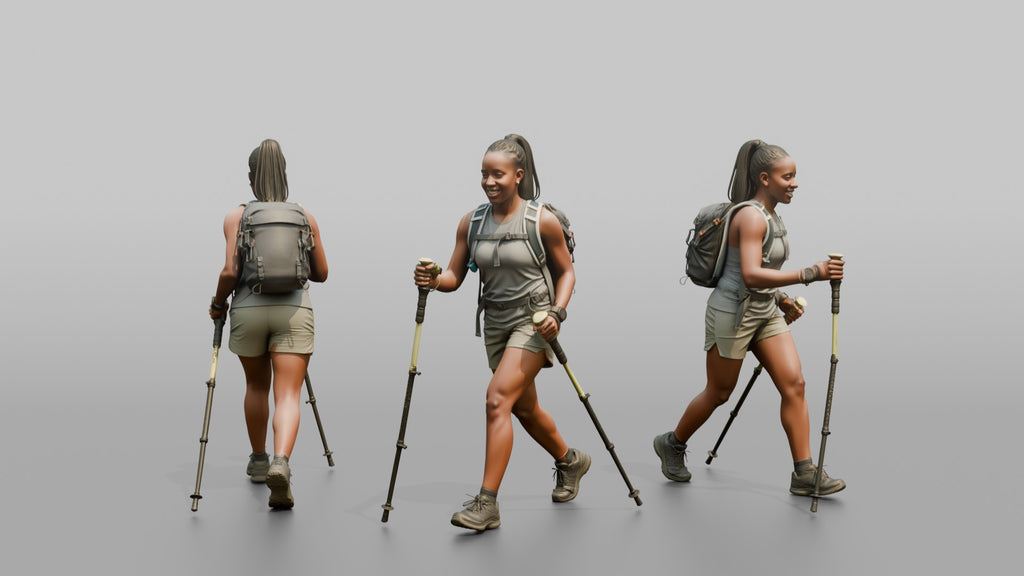 Hiker Walking with Double Trekking Poles