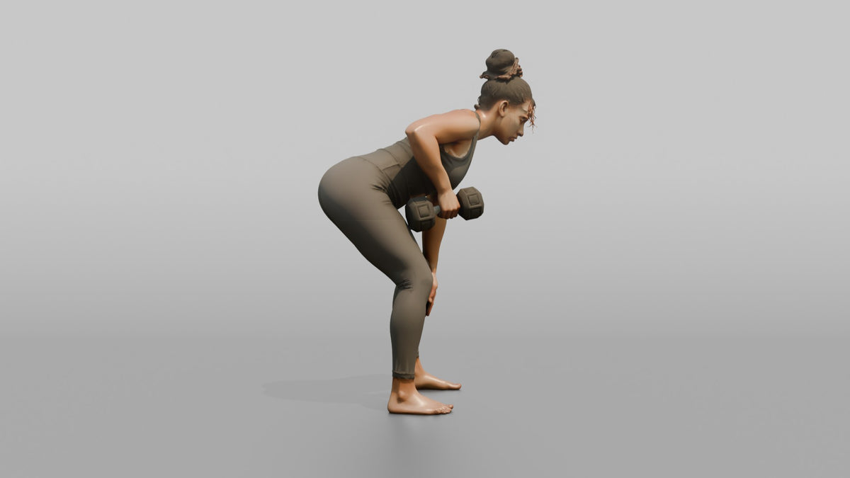 Weightlifter Woman Performing A Bent-over Dumbbell Row - 3D character model, view 5