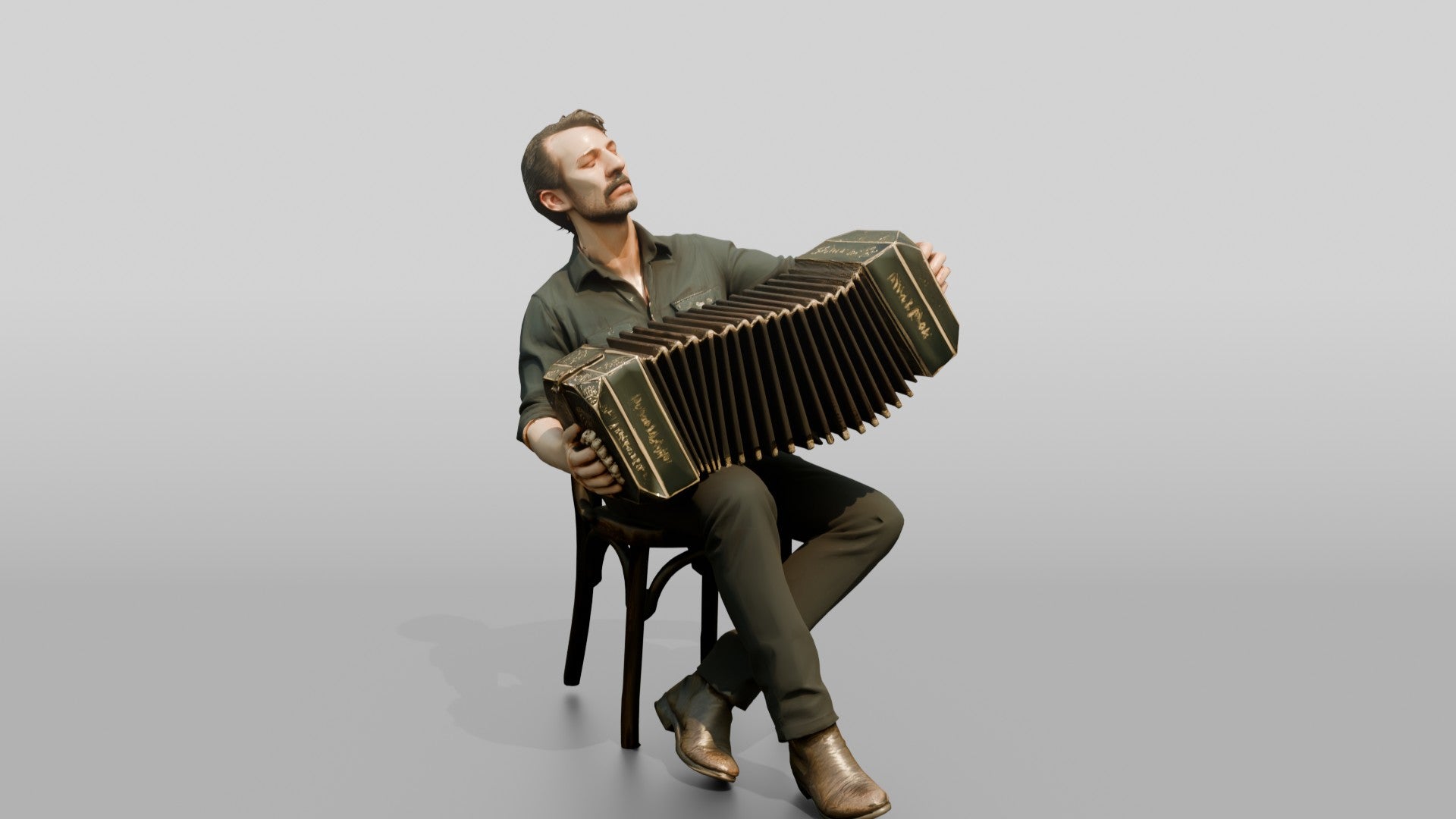 Bandoneon Player Pulling Bellows