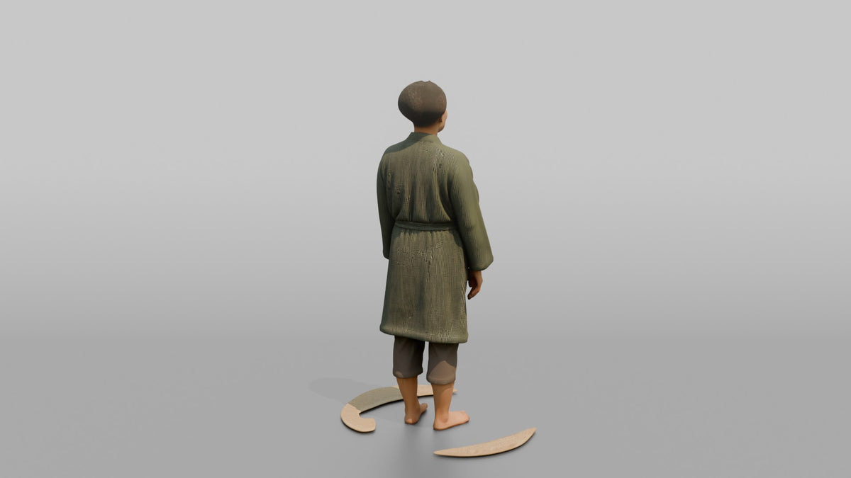 Spa Client Woman Standing Barefoot On A Mat, Arms At Sides, Calm Expression - 3D character model, view 3