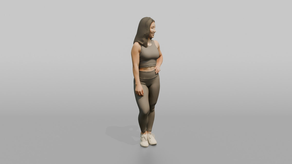 Fitness Influencer Woman Standing At An Angle, One Hand On Hip - 3D character model, view 2