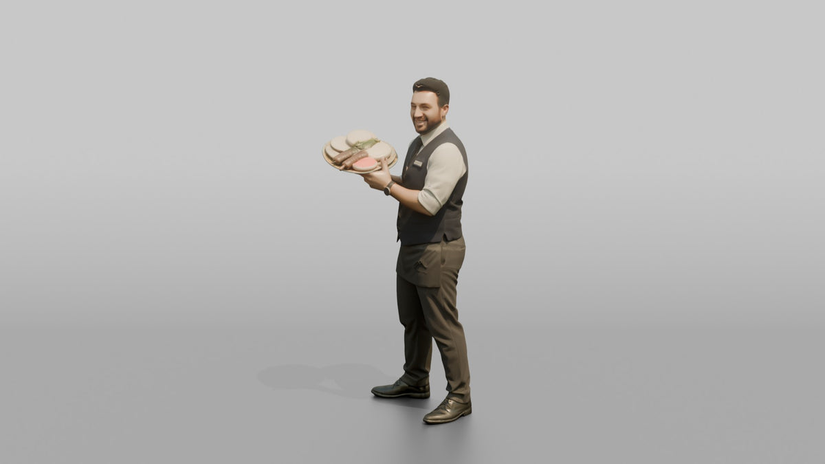 Server Woman Presenting A Plate With A Flourish - 3D character model, view 4