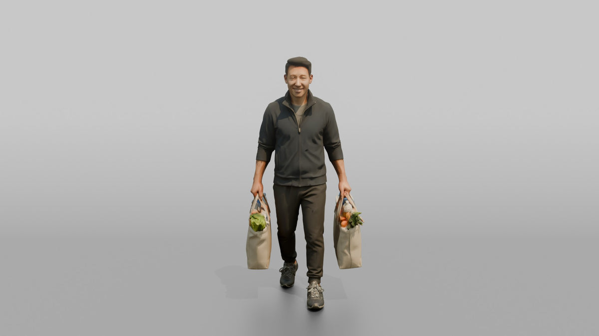 Father Carrying Two Grocery Bags, One In Each Hand - 3D character model, view 5