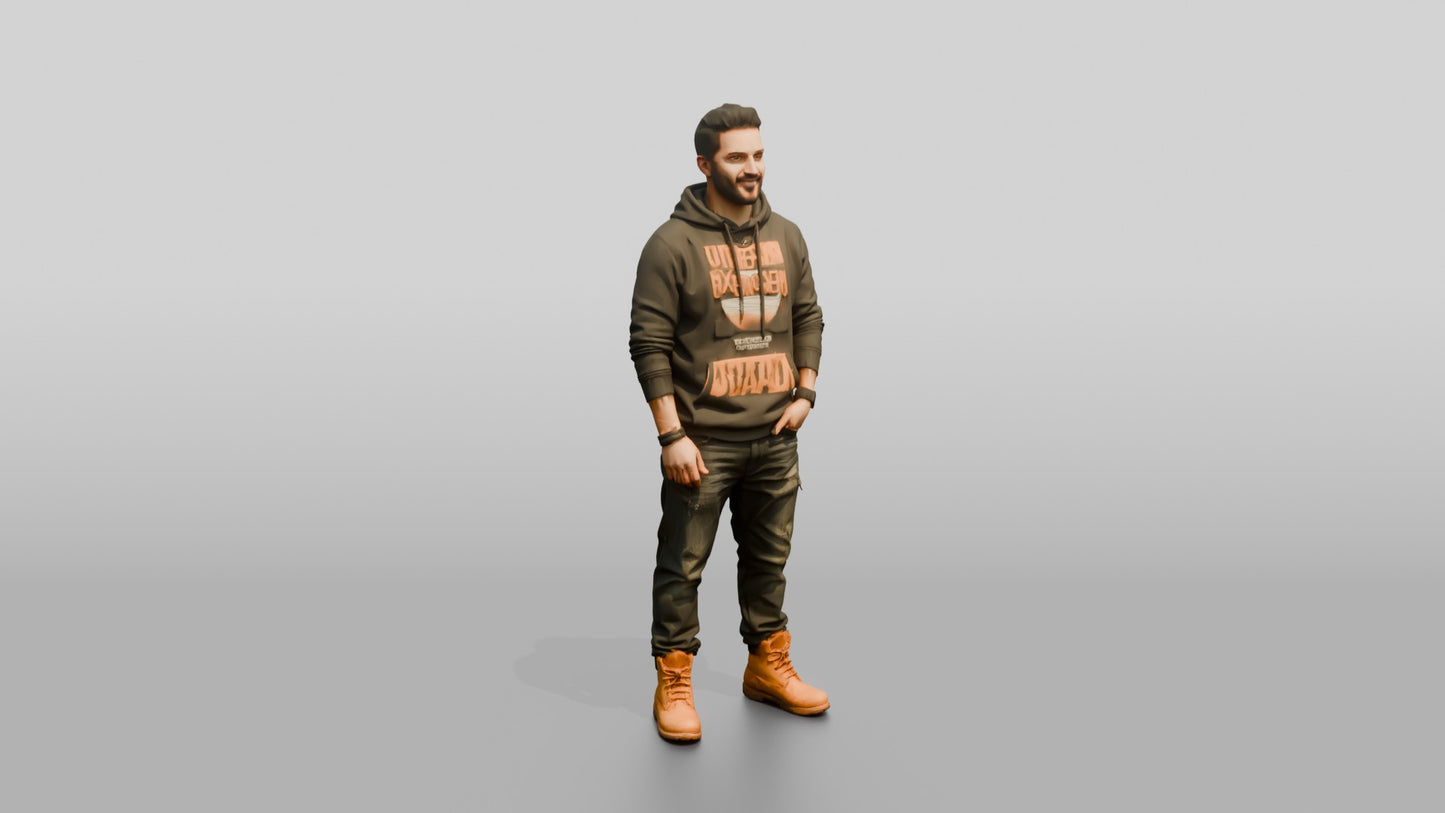 Latino Man in Graphic Hoodie and Timberlands