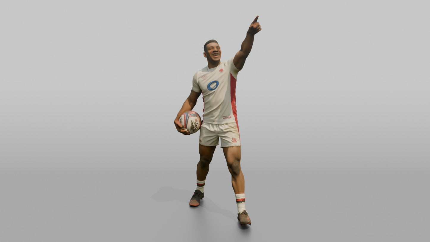 English Winger Pointing to the Sky After a Try