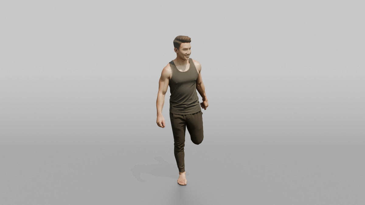 Fitness Influencer Man Doing A Standing Quad Stretch - 3D character model