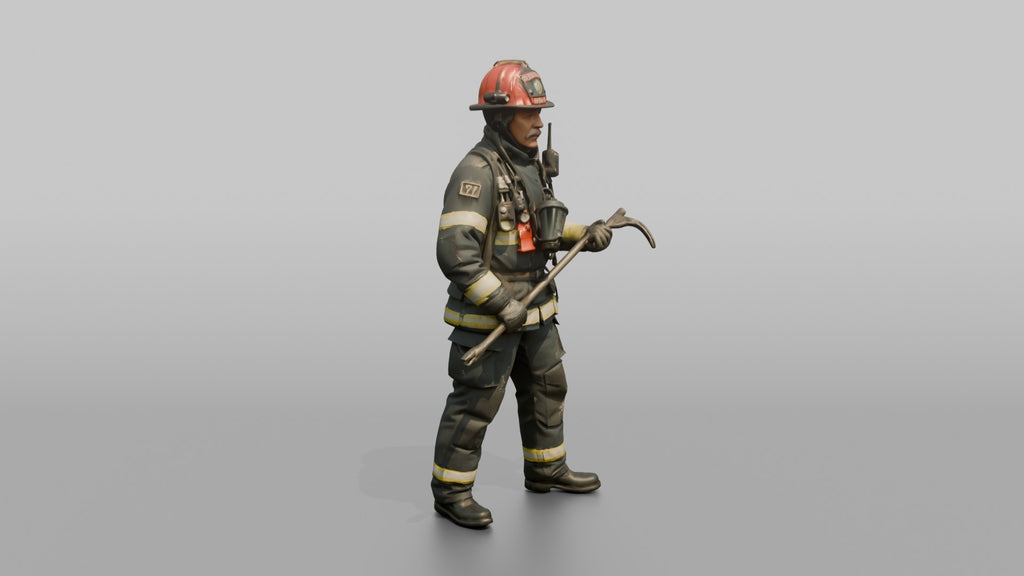Firefighter Man Wielding a Halligan Entry Tool