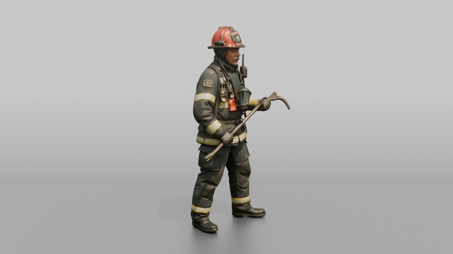 Firefighter Man Wielding a Halligan Entry Tool