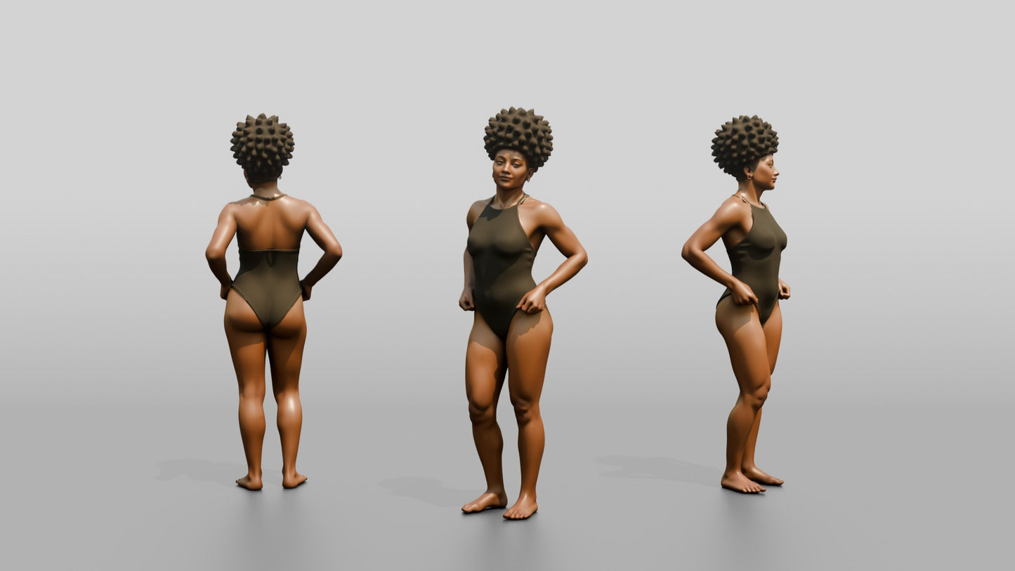 Black Woman in Olive One-Piece Swimsuit Hand on Hip