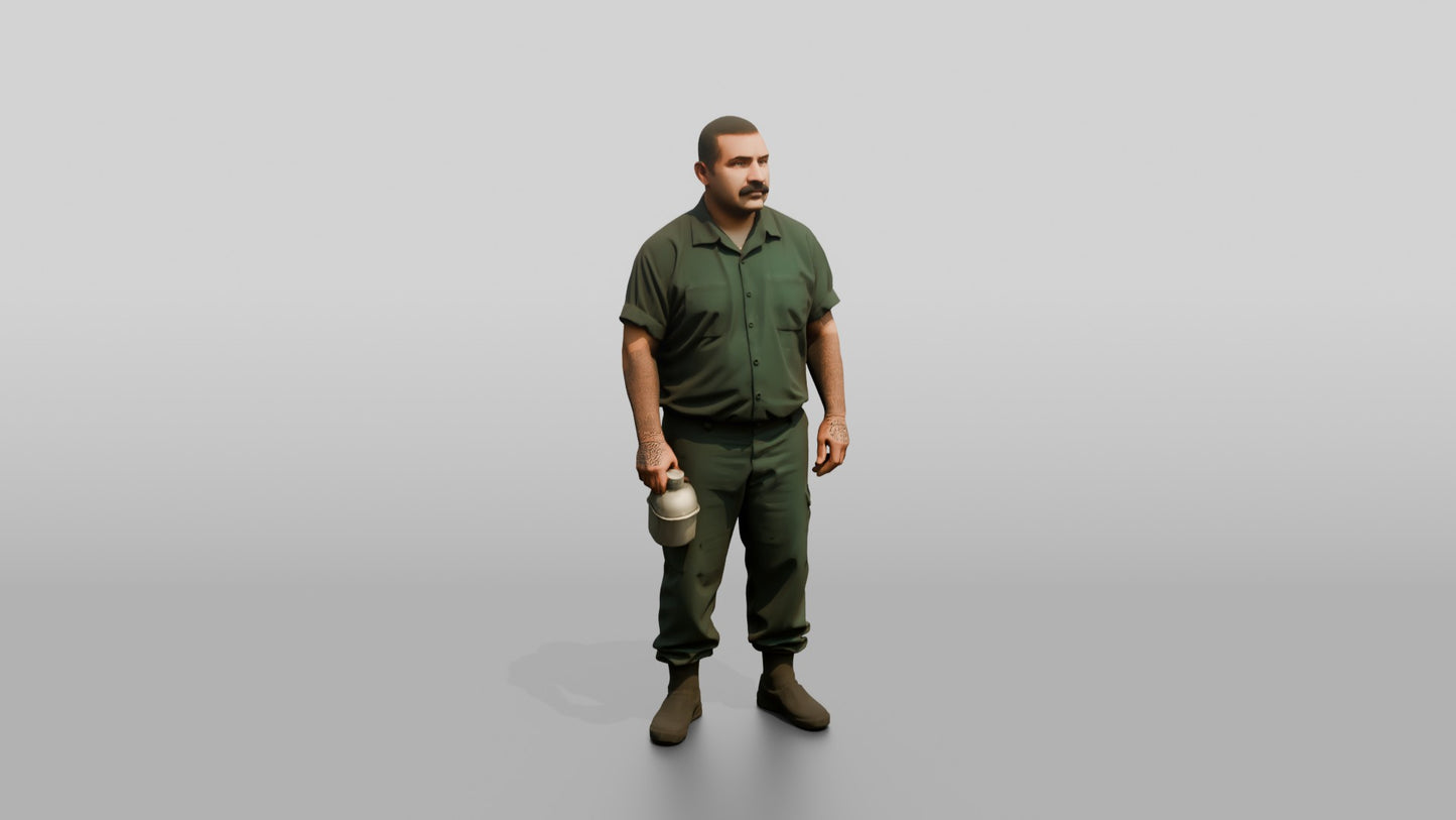Latino Male Prisoner in a Dark Green Uniform