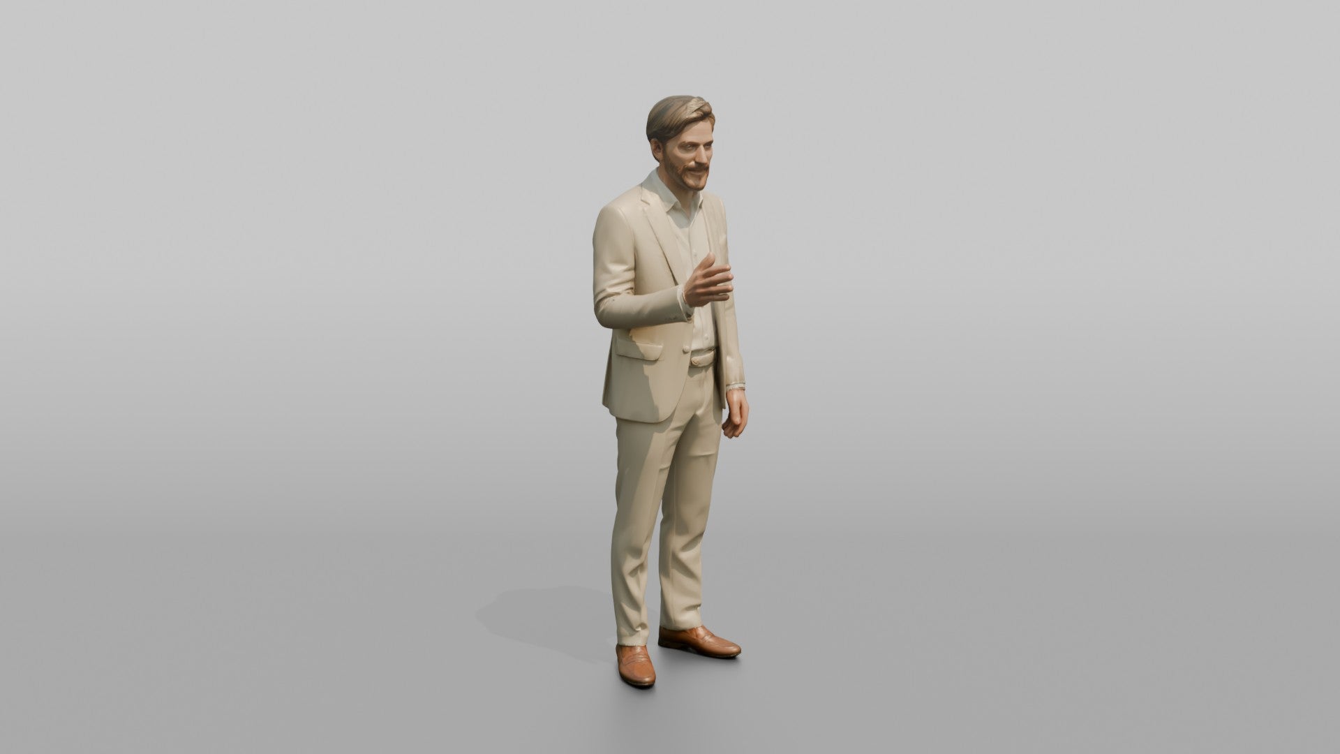 European Man in a Linen Suit, Gesturing Mid-Conversation