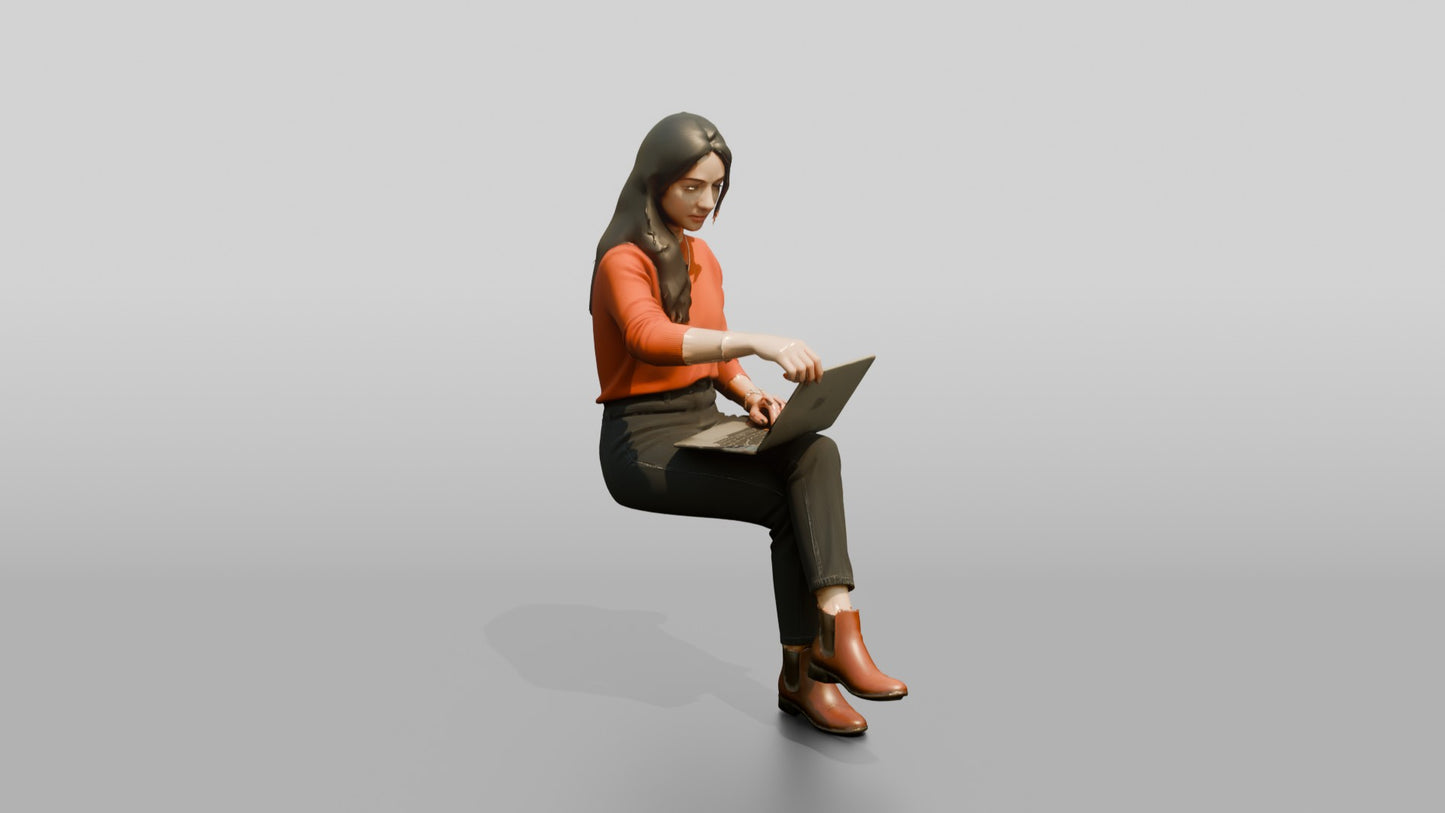 Woman Adjusting Laptop Screen