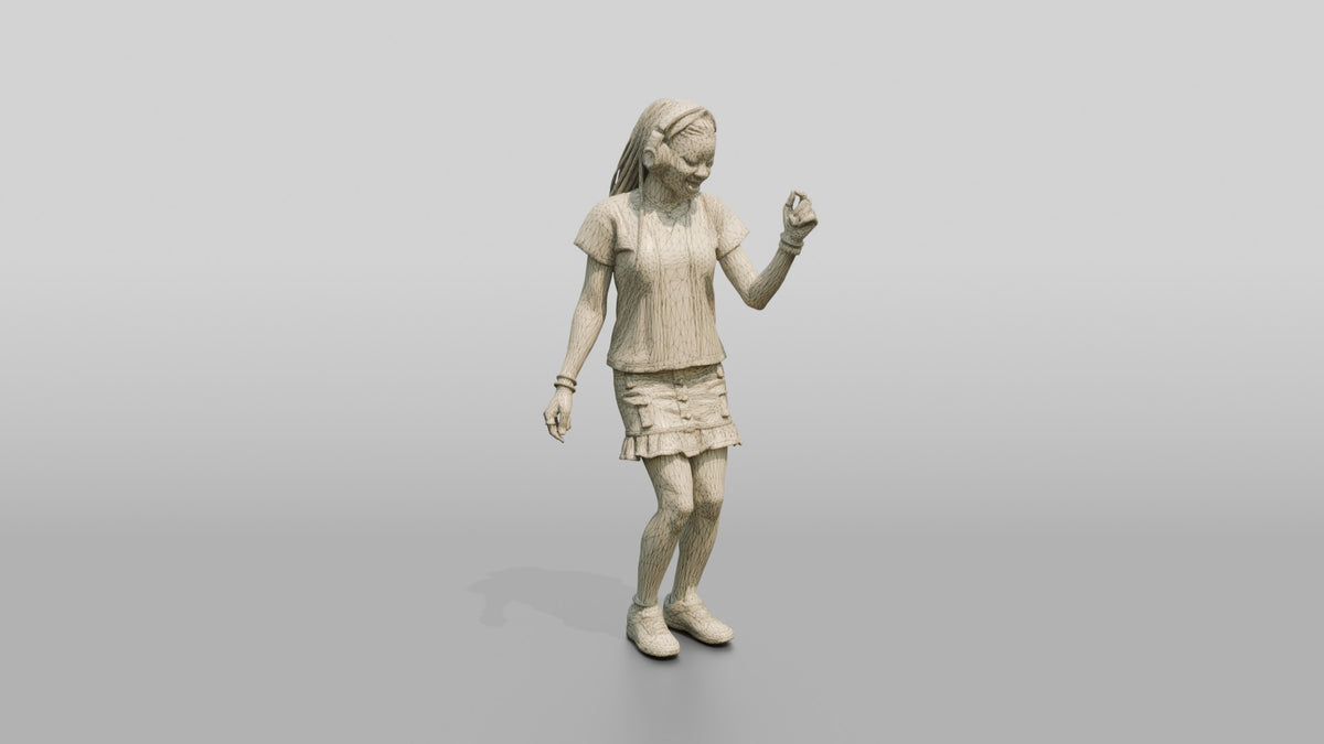 Teenage African Girl Dancing with Headphones - wireframe topology preview