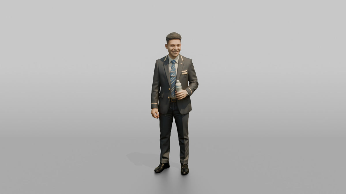 Southeast Asian Flight Attendant Assisting with an Infant - 3D character model, view 5
