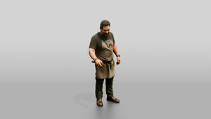 Grill Cook Turning Steaks - 3D character model, view 1