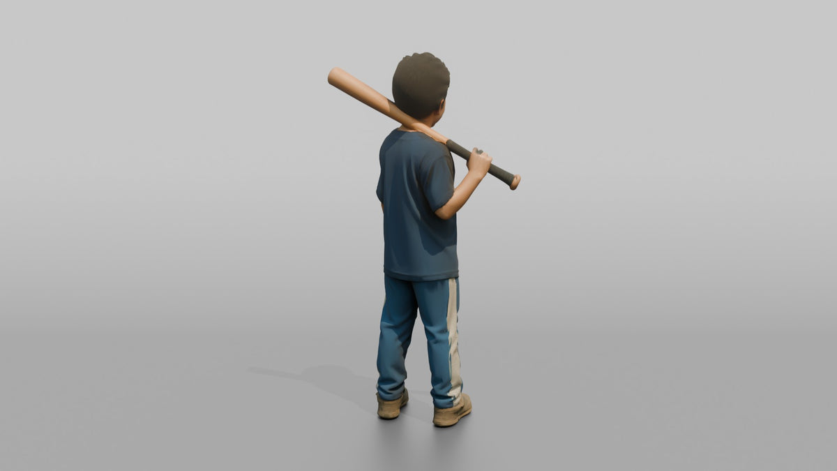 Son Holding A Baseball Bat Resting On His Shoulder - 3D character model, view 3