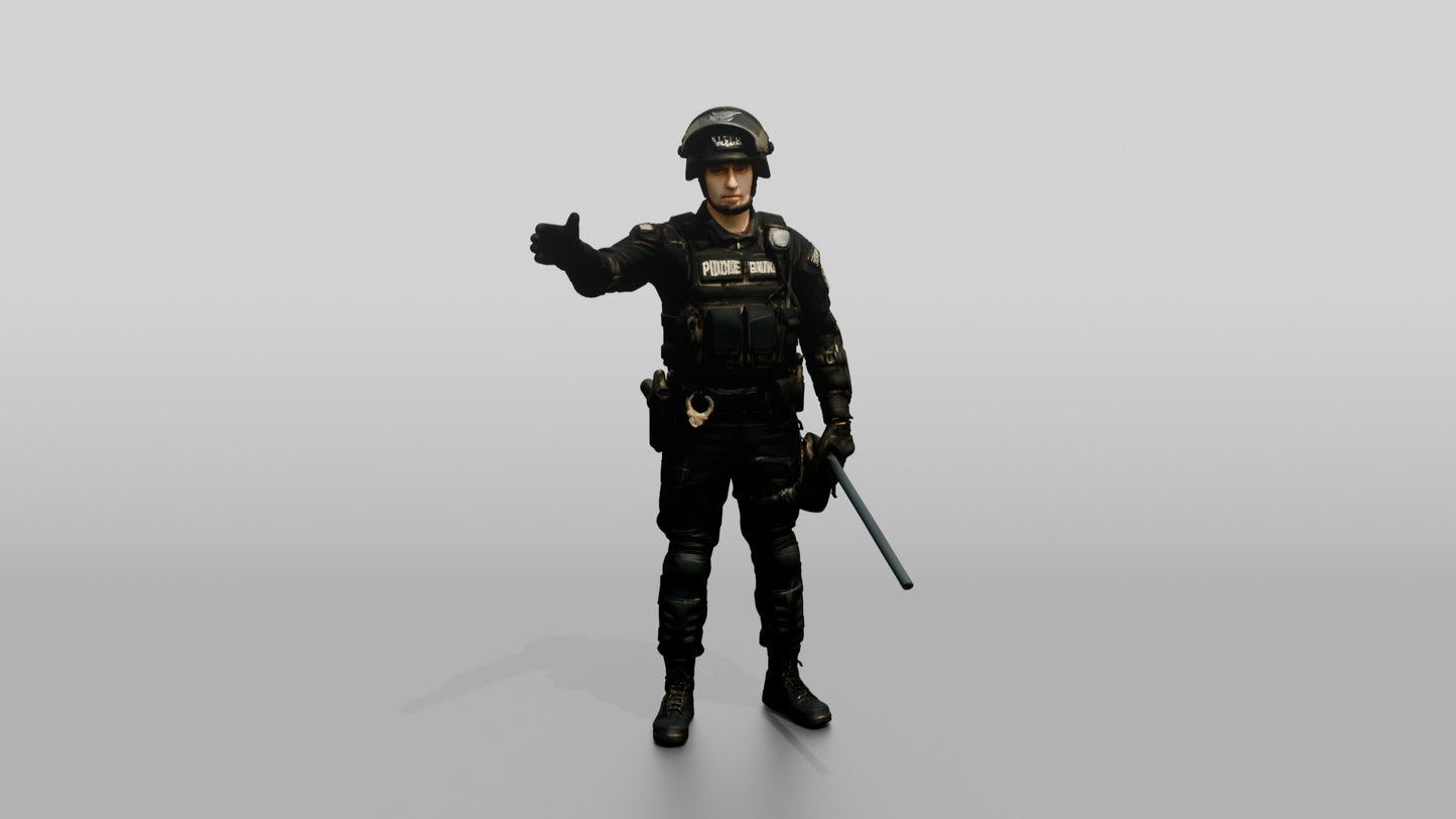 Riot Police Officer Gesturing with Hands