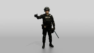 Riot Police Officer Gesturing with Hands - 3D character model, view 1